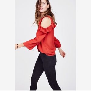 London Times Ruffle Cold Shoulder Top